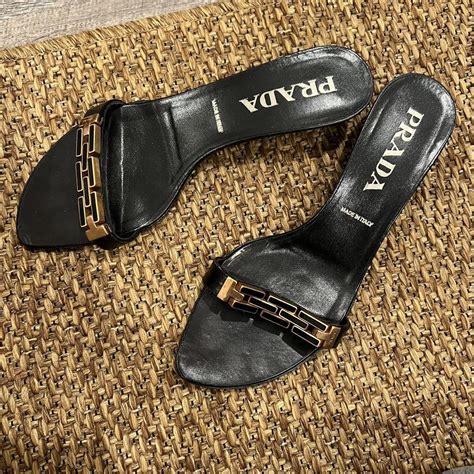 prada feather mules|Prada kitten heel mules.